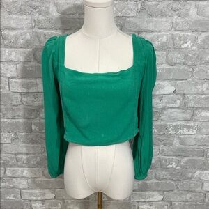 En Creme Emerald Green Square Neck Blouse